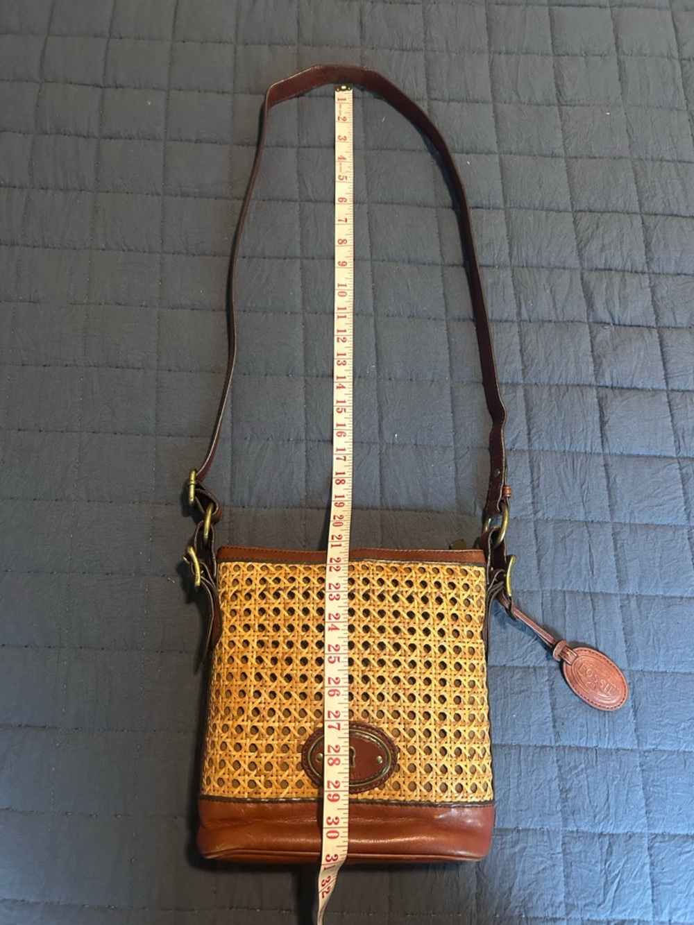 Fossil Woven Rattan and Brown Leather Shoulder/crossbody Bag - Picture 10 of 14